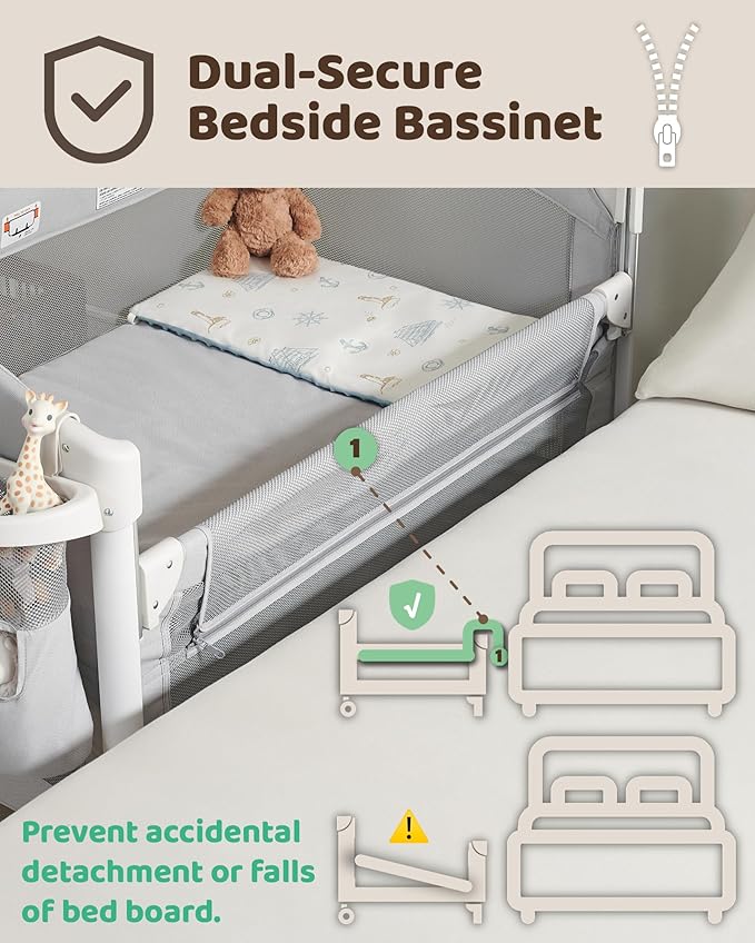 5 in 1 Baby Bassinet Bedside Sleeper, Baby Bedside Crib 5 Functions, Bedside Sleeper, Bassinet Crib, Changing Station for Newborn Baby