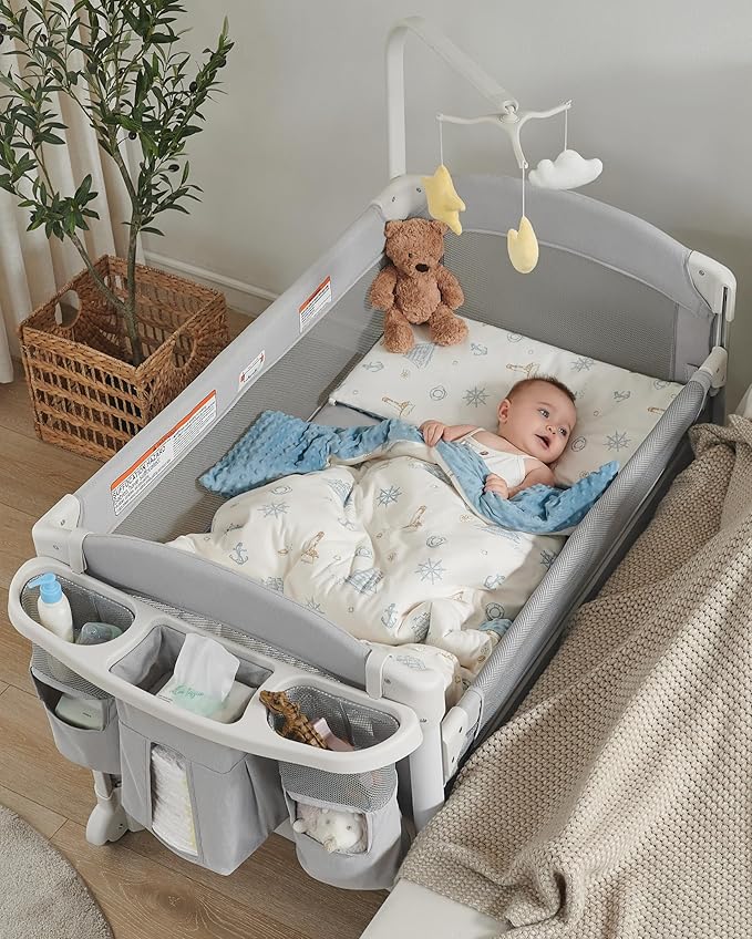 5 in 1 Baby Bassinet Bedside Sleeper, Baby Bedside Crib 5 Functions, Bedside Sleeper, Bassinet Crib, Changing Station for Newborn Baby